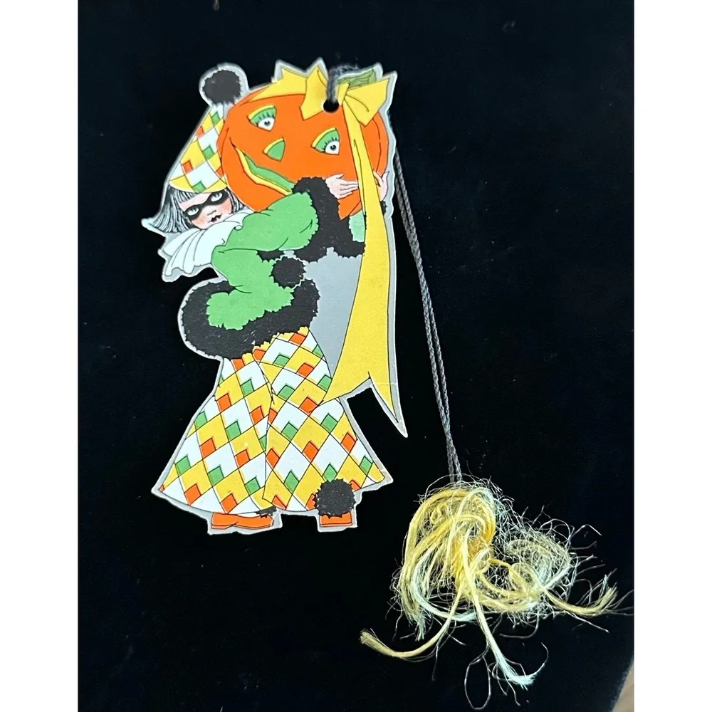 Vintage Halloween Harlequin Girl Clown Pumpkin Bridge Score Card Tally No 620